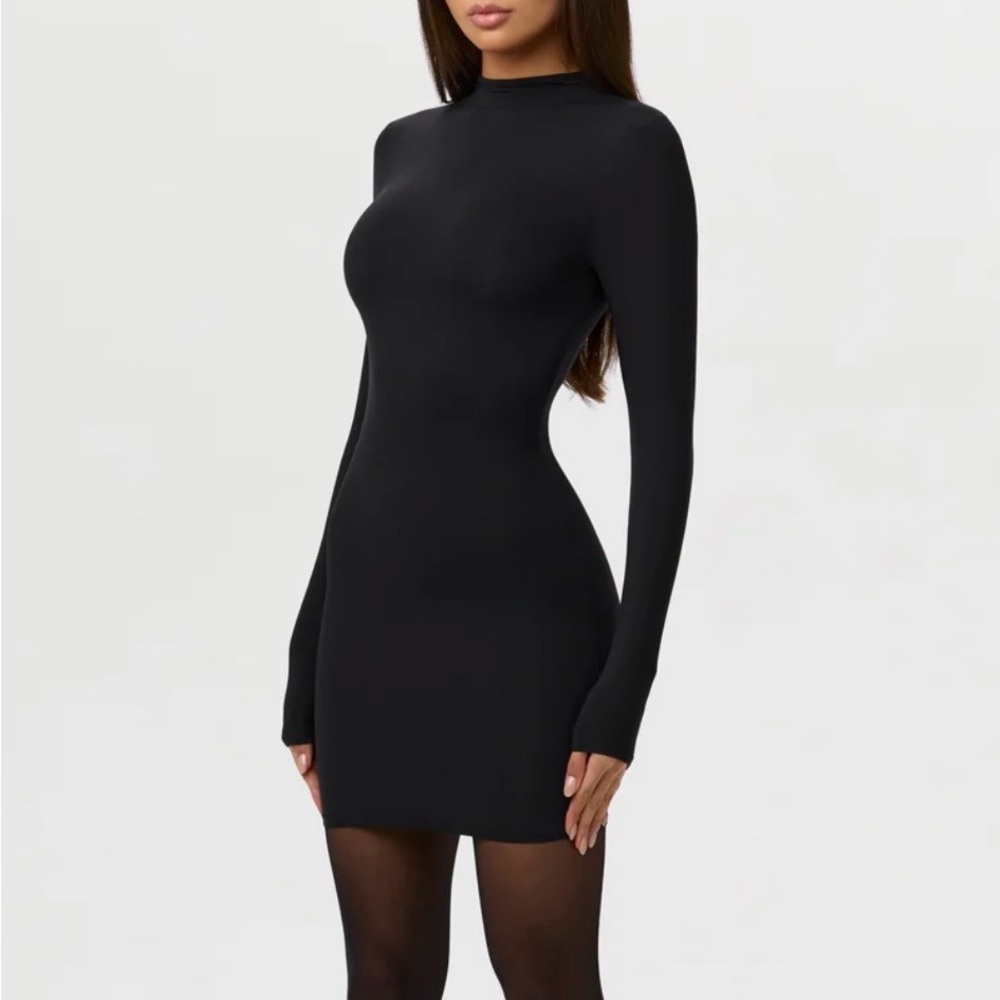 naked wardrobe Black Long-Sleeve Mini Bodycon Dress